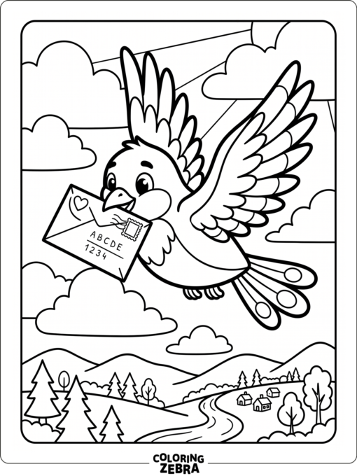 A bird carrying a letter in its beak