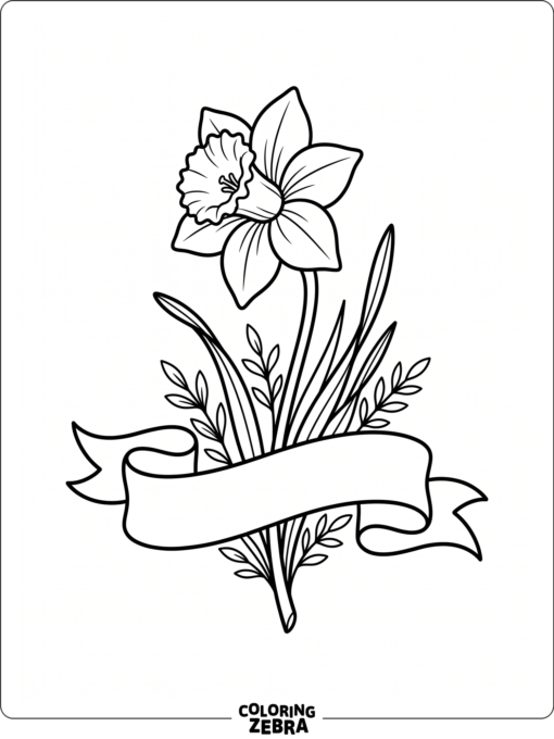 A birth flower with a name banner and leaves