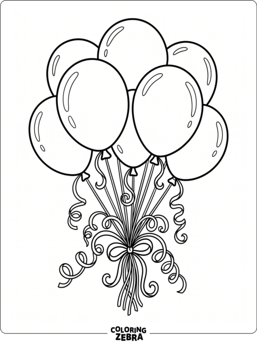A bunch of birthday balloons with curling ribbons