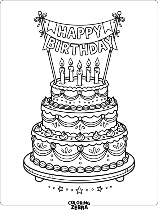 Birthday cake with candles and a banner