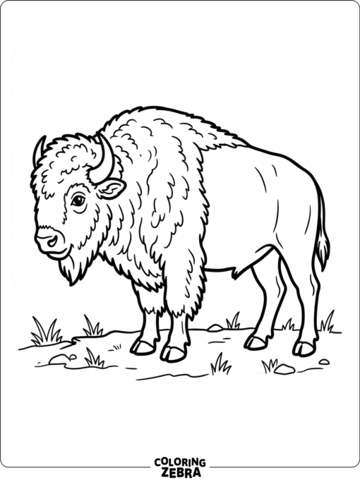 A bison standing alone on a plain with a simple border