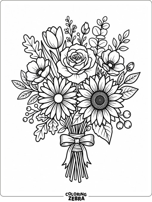 A black and white bouquet with bold flower outlines