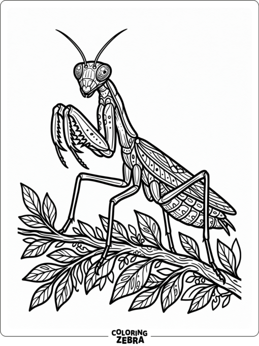 A black and white praying mantis drawing