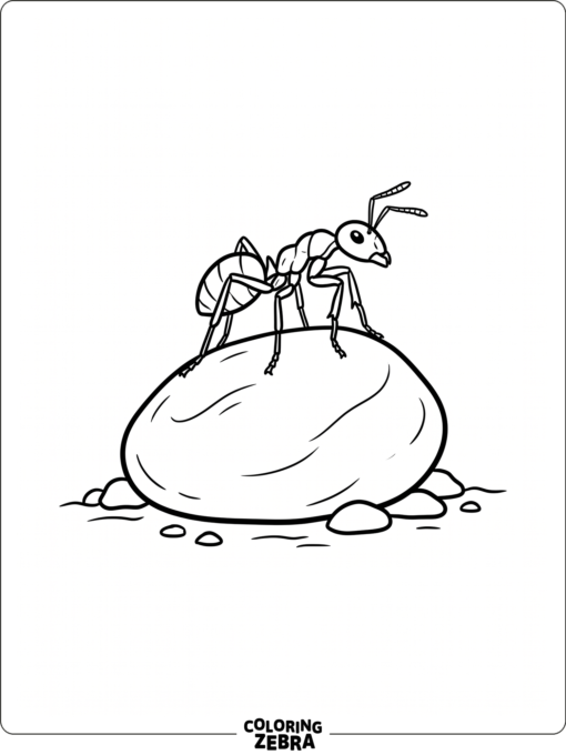 A black ant walking over a smooth stone