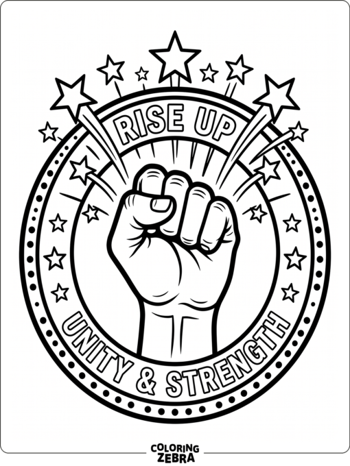 Raised fist with stars and a bold border