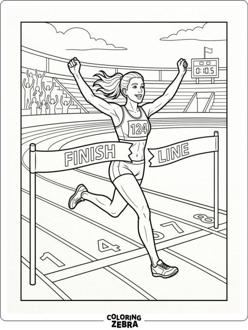 Sprinter crossing a finish line on a track