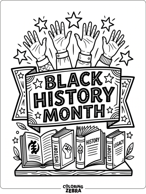Black History Month banner with stars and books