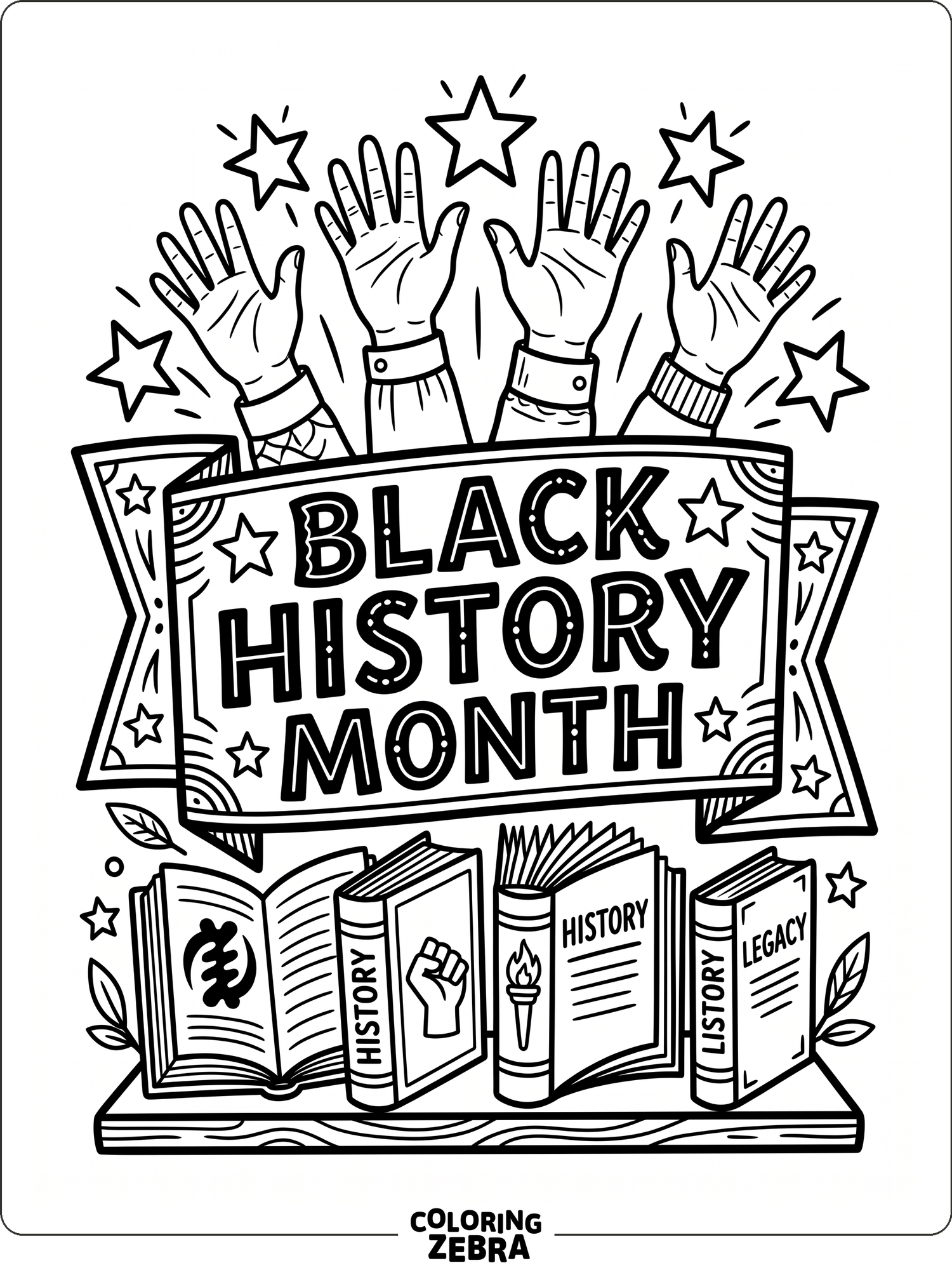 Black History Month banner with stars and books