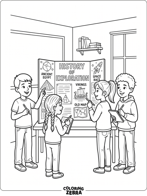 Students gathered around a Black History display