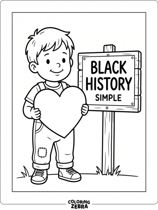 Toddler holding a heart beside a Black History sign