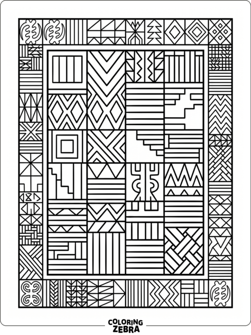 Kente cloth border with geometric shapes and stripes