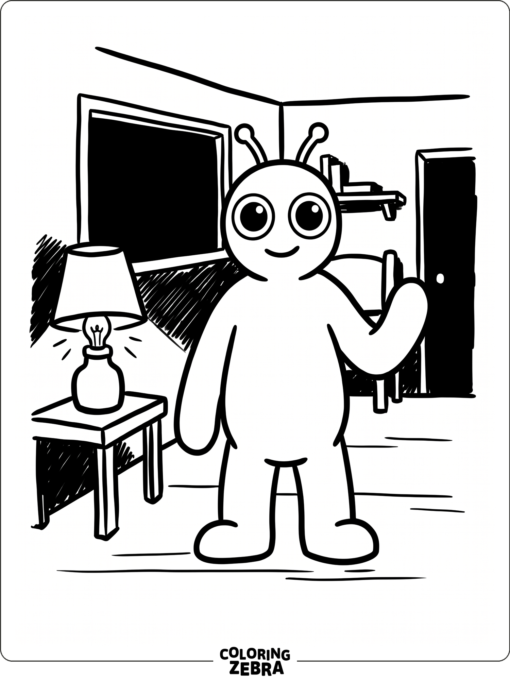 Black from Rainbow Friends in a simple shadowy room