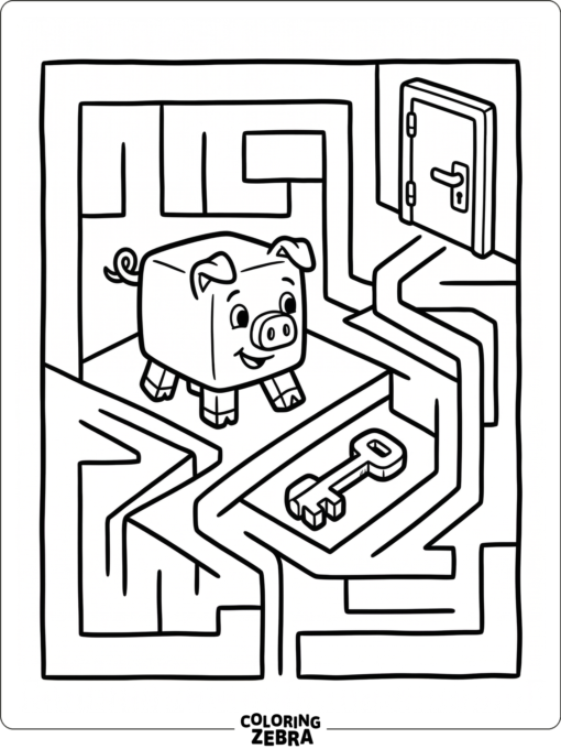 A blocky piggy in a maze with a key