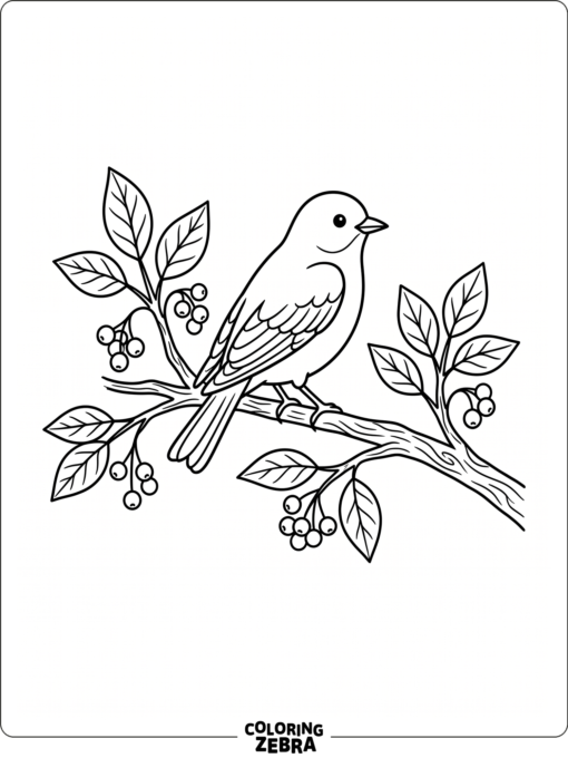 A blue bird sits on a branch with berries