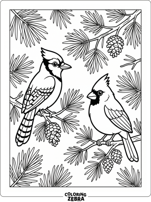 A blue jay and cardinal sitting on branches