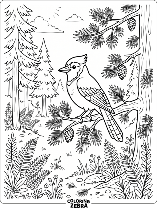 A blue jay in a forest clearing