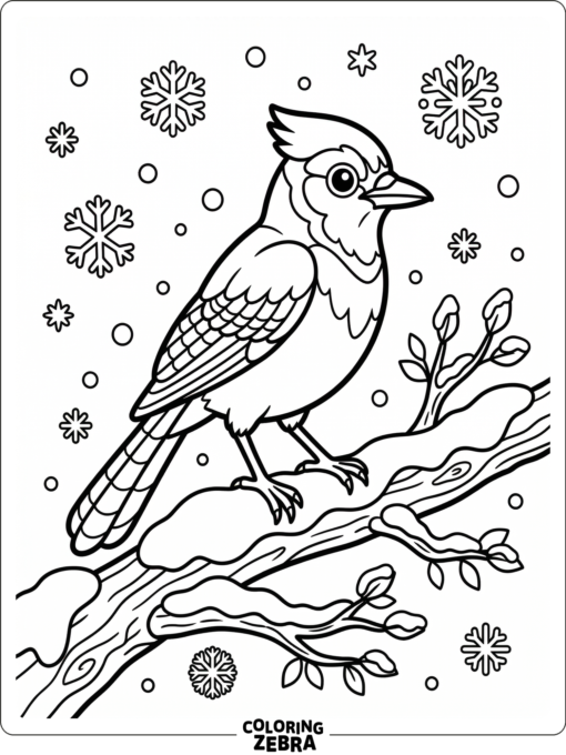 A blue jay on a snowy branch