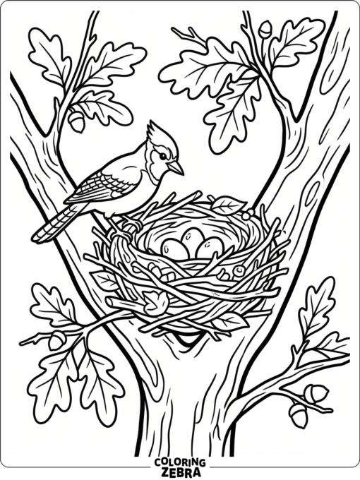 A blue jay nest in a tree fork