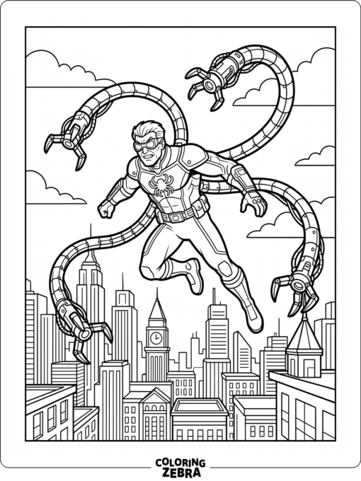 A superhero doctor octopus with mechanical arms