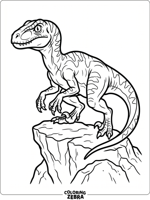 A blue velociraptor crouching on a rock