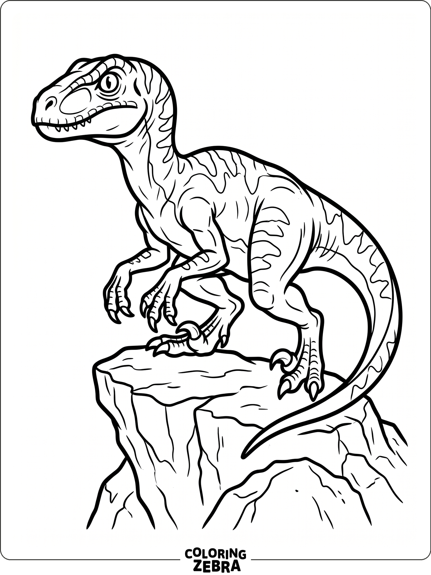 A blue velociraptor crouching on a rock