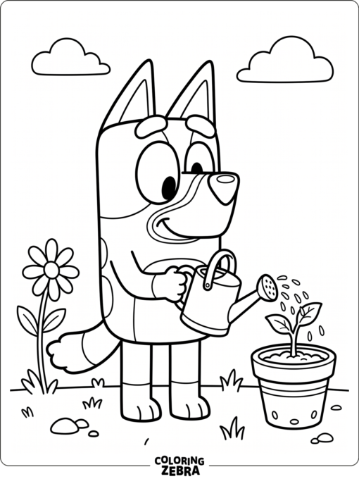 Pup Watering a Tiny Plant
