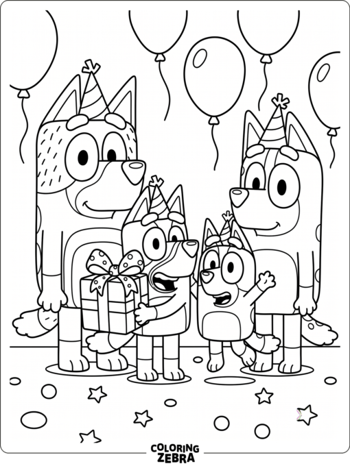 Cartoon dog family celebrating Father's Day