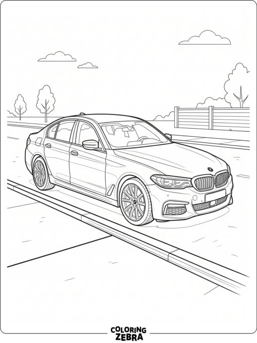 A BMW 5 Series sedan parked by the curb