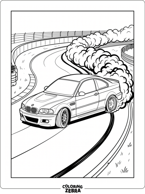 A BMW doing a burnout with tire smoke