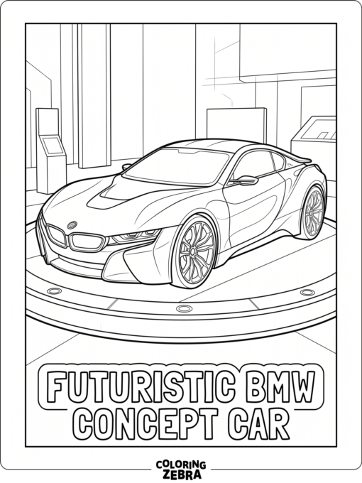 A futuristic BMW concept car on a platform