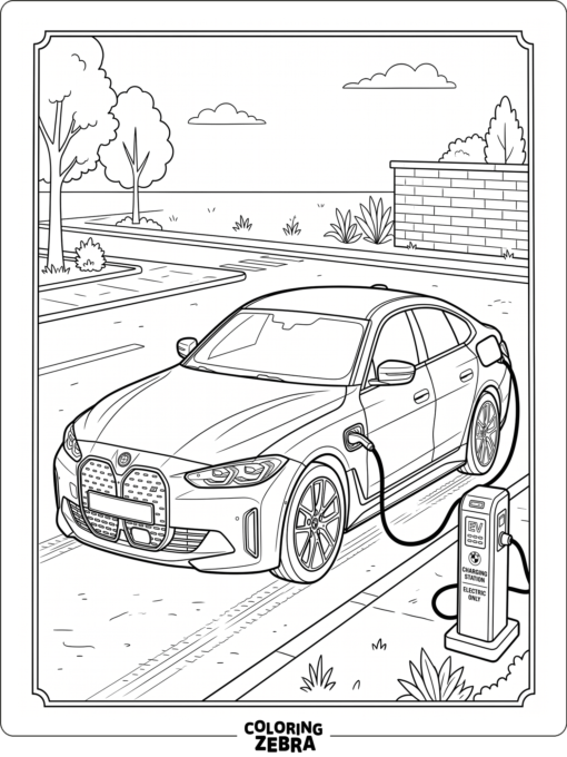 A BMW electric car plugged into a charger