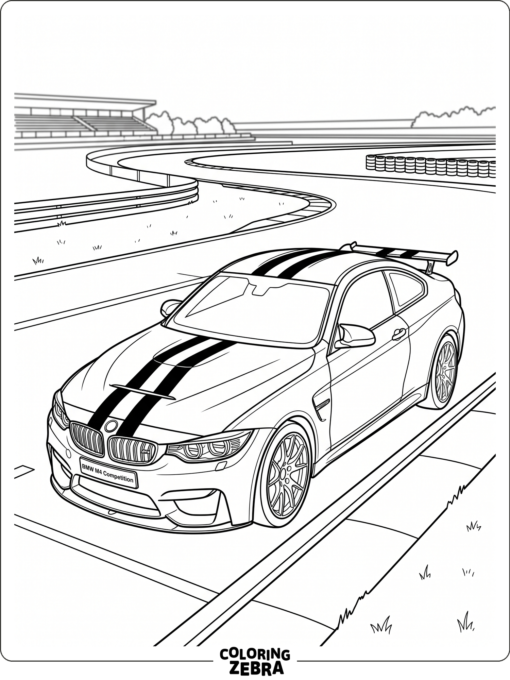 A BMW M4 Competition with racing stripes
