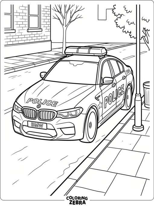 A BMW police car with roof lights