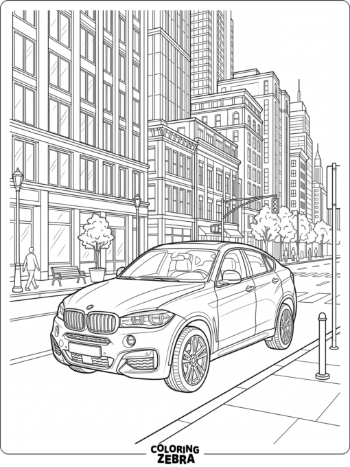 A BMW X6 coupe SUV on a city street