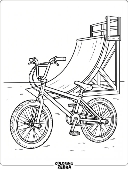 A BMX bike with pegs beside a small ramp