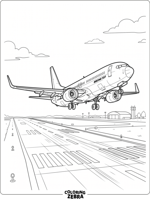 Boeing 737 flying over the runway