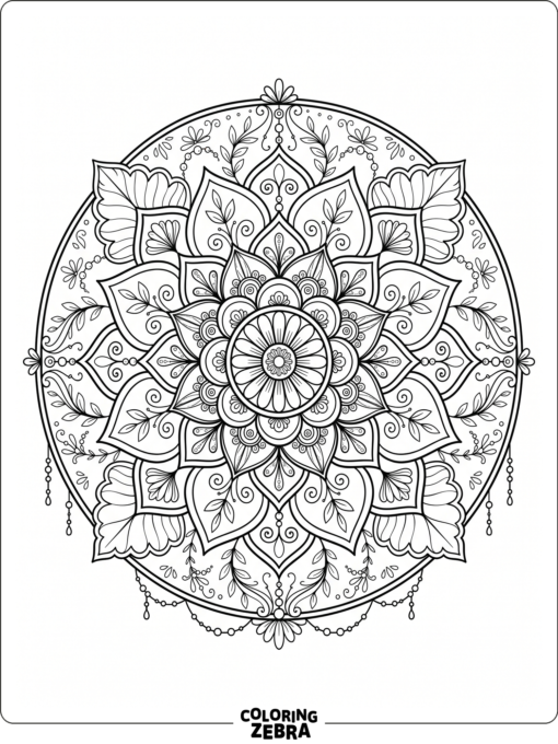 A boho flower mandala with petals and leaves