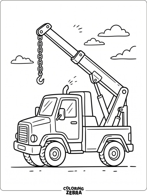 A boom tow truck with a raised lifting arm