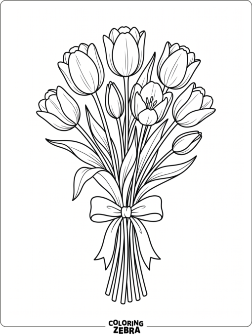 A bouquet of tulips tied with a ribbon