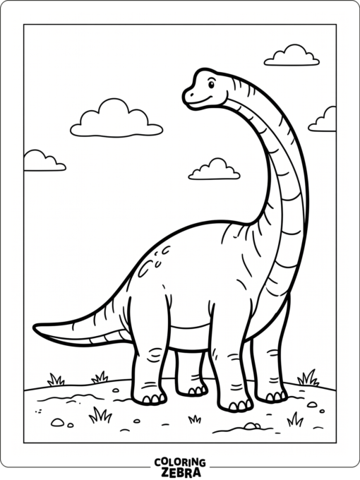 A lone brachiosaurus stands on a simple ground line