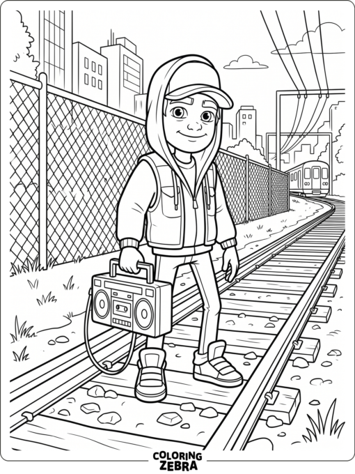 Brody from Subway Surfers holding a boombox