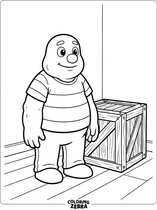 Brown from Rainbow Friends standing beside a crate