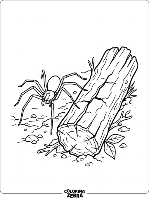 A brown recluse spider near a cracked log