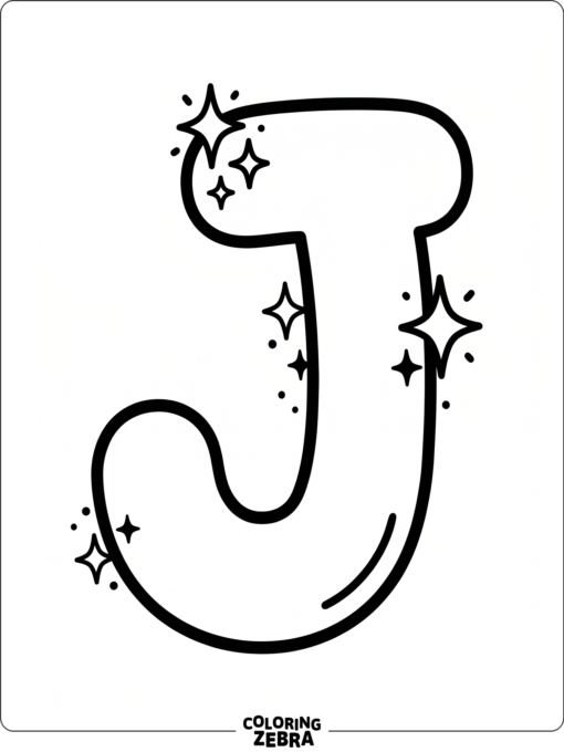 A bubble letter J with sparkles around it