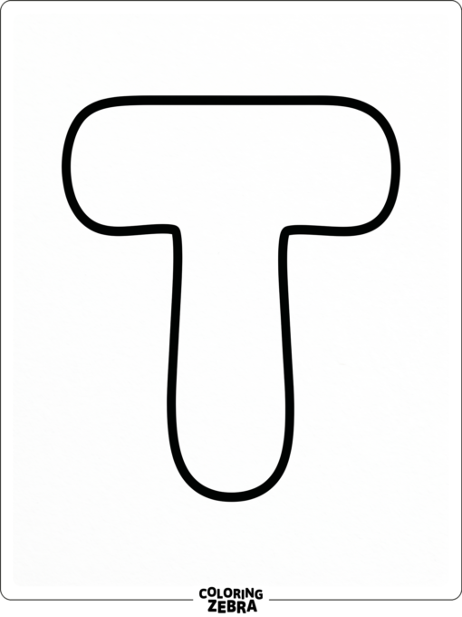 A bubble letter T with thick rounded outlines