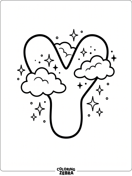A rounded bubble Y with clouds and sparkles