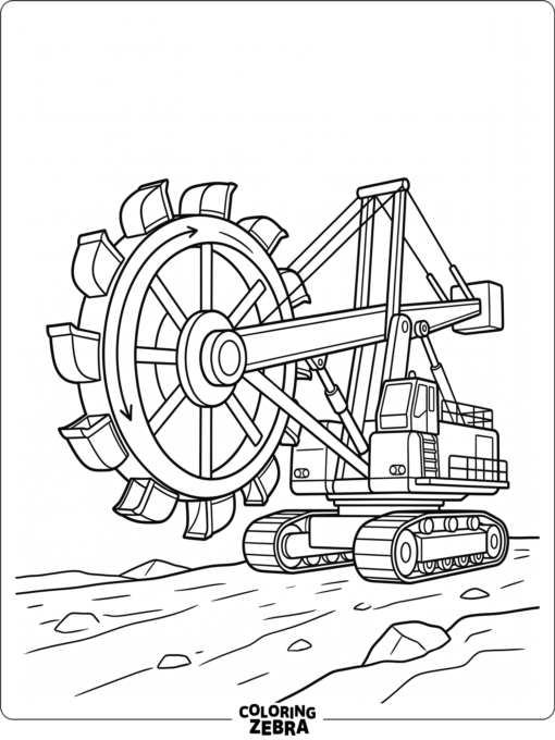 A bucket wheel excavator with a huge wheel and clean lines