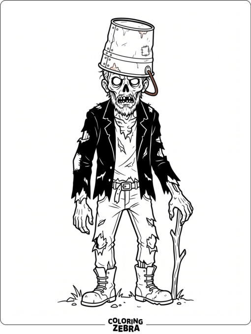 Buckethead zombie wears a metal bucket on his head