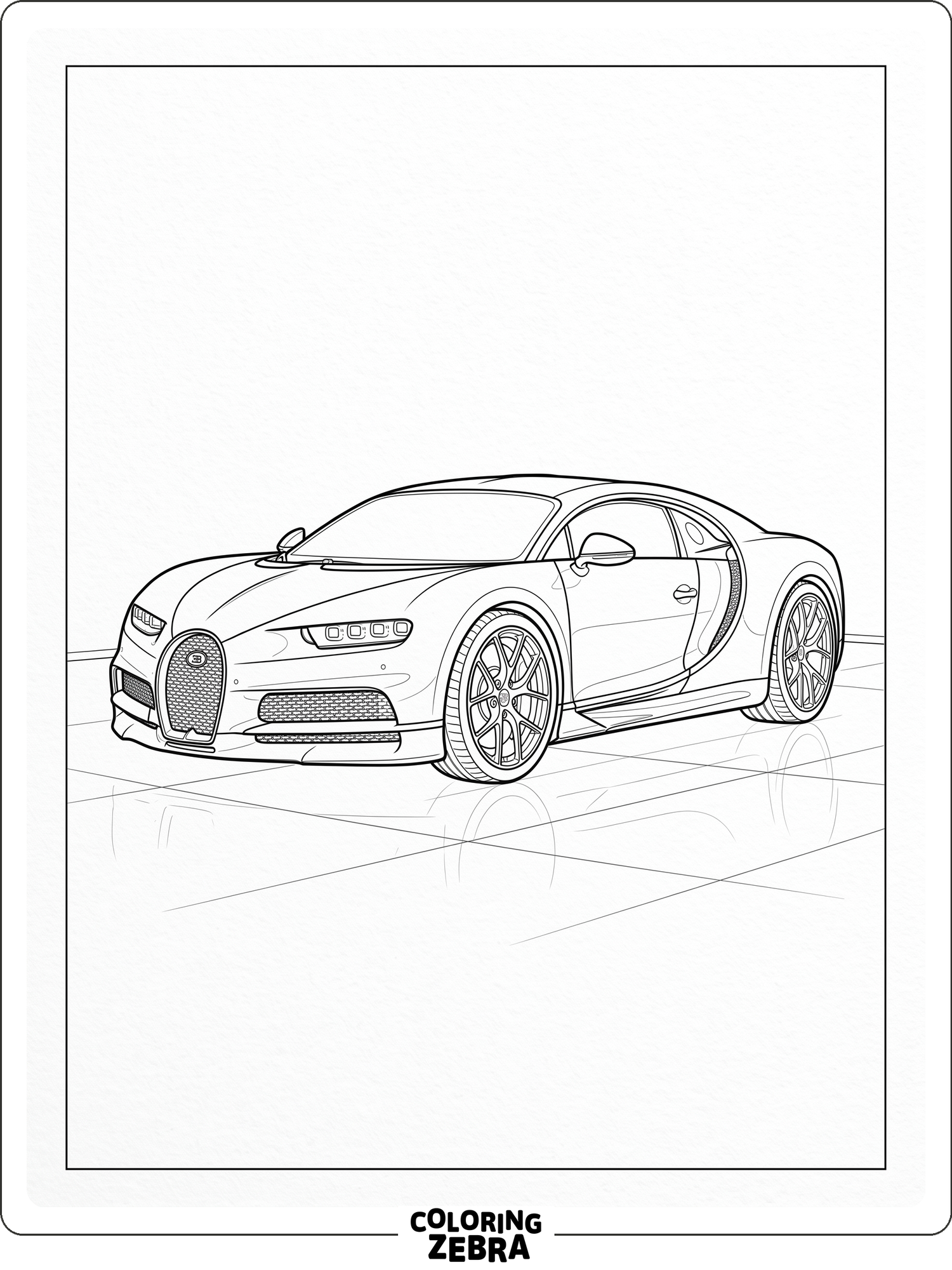 A sleek Bugatti coupe parked in a clean showroom