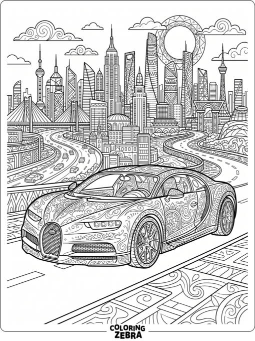A detailed Bugatti coupe with elegant line patterns